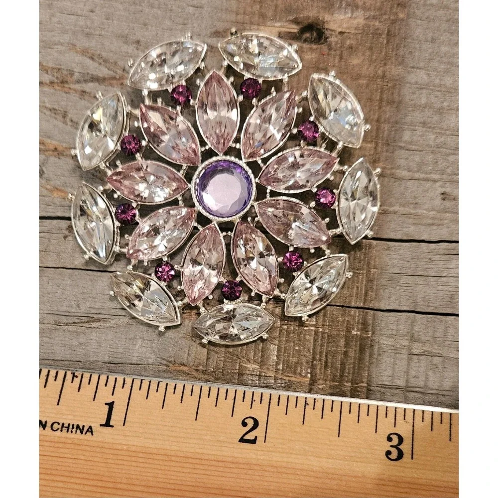 Vintage RMN  Roman Silver And Purple Rhinestone Brooch Pin - Large - Sparkle‎